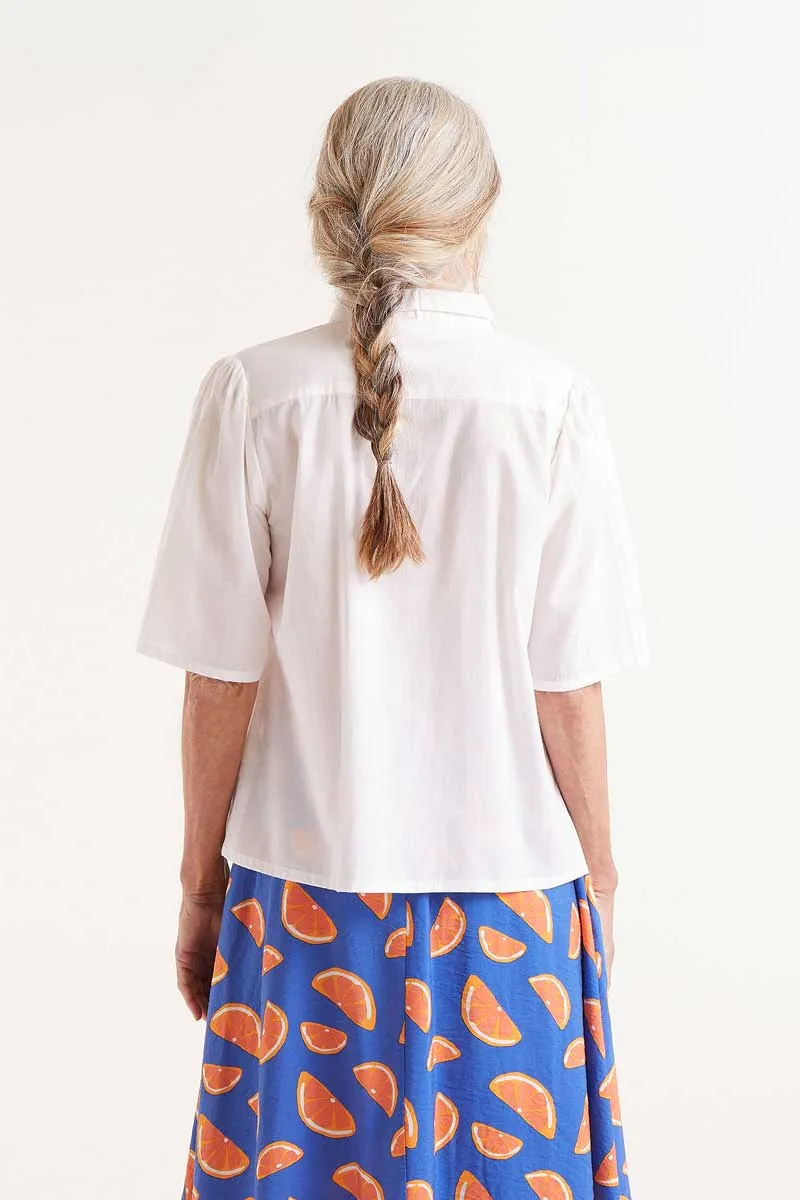 Short Sleeve Embroidered Citrus Print Shirt
