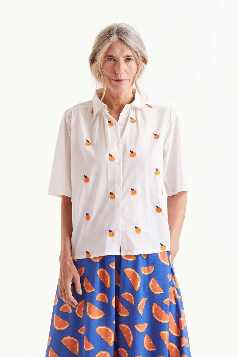 Short Sleeve Embroidered Citrus Print Shirt