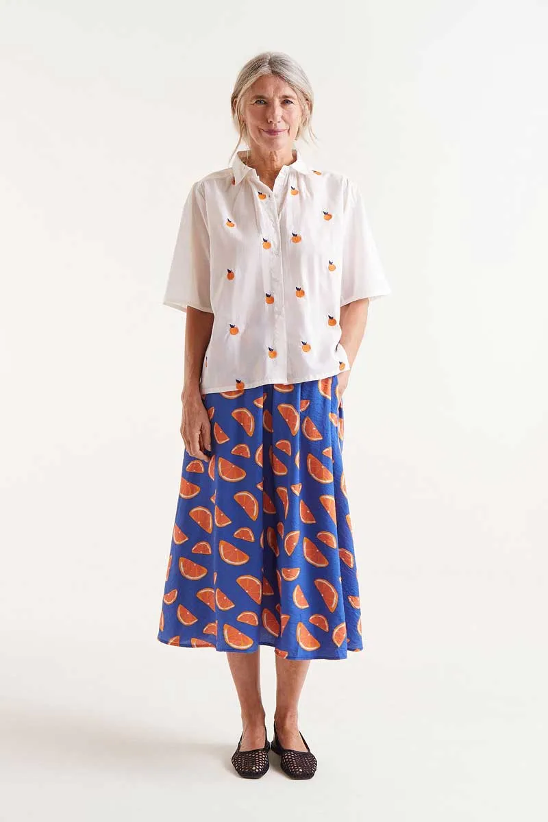 Short Sleeve Embroidered Citrus Print Shirt