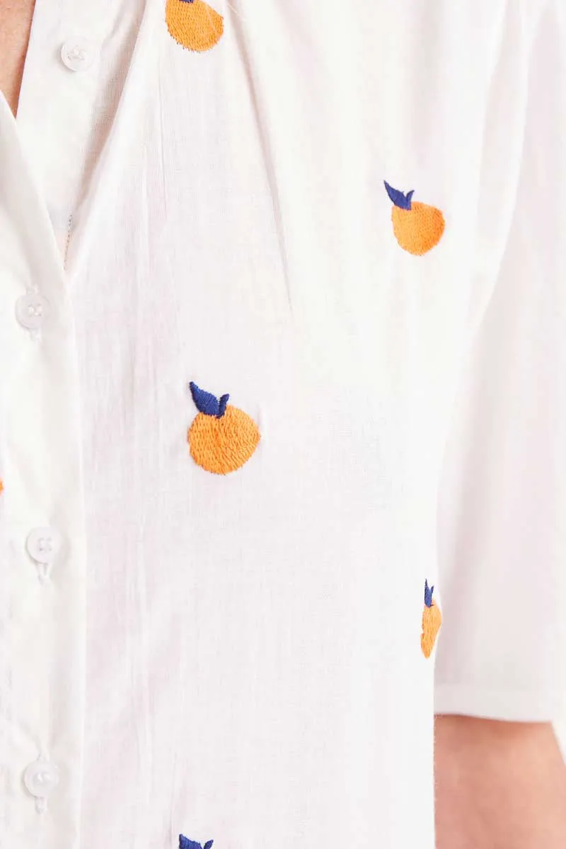 Short Sleeve Embroidered Citrus Print Shirt