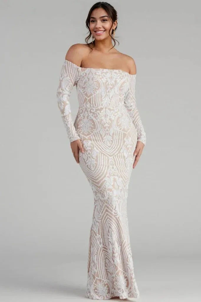 Sierra Sequin Off The Shoulder Formal Dress