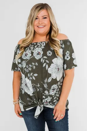 Sketch of You Floral Off The Shoulder Top- Olive