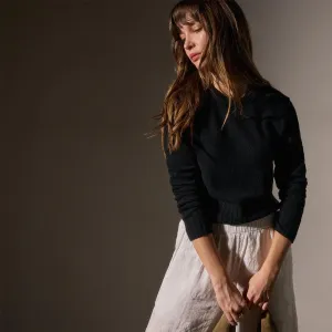 Soft Featherweight Cashmere Cropped Crew Neck - Black