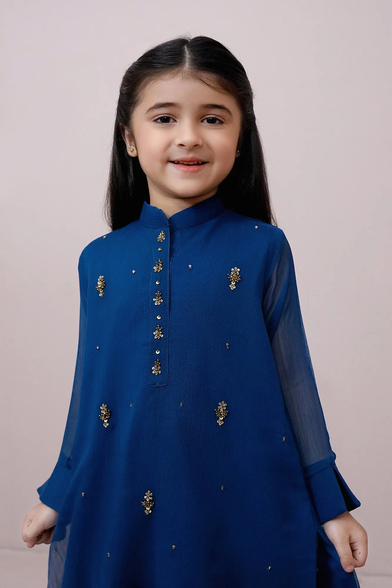 Teal Blue Embroidered Chiffon