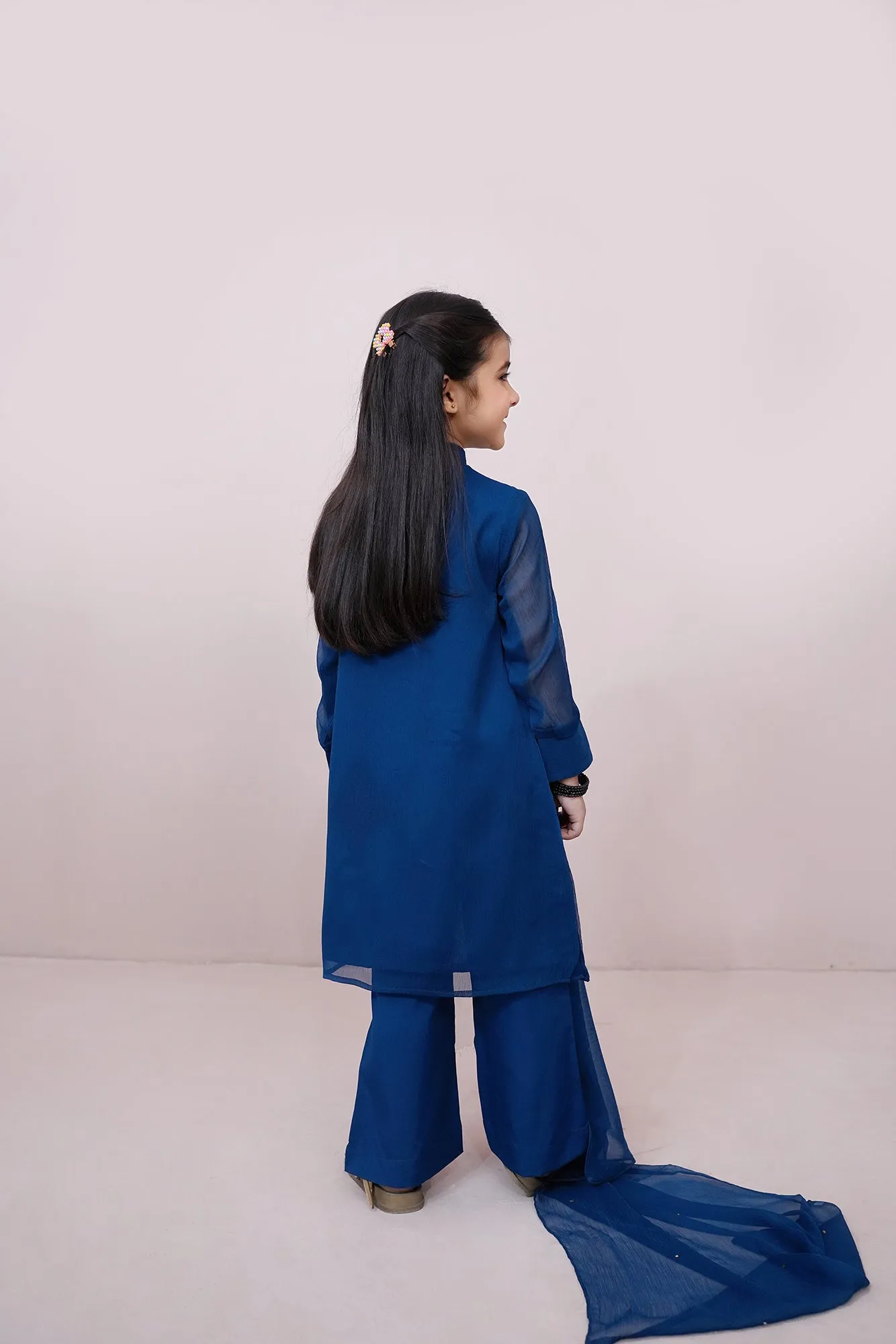 Teal Blue Embroidered Chiffon