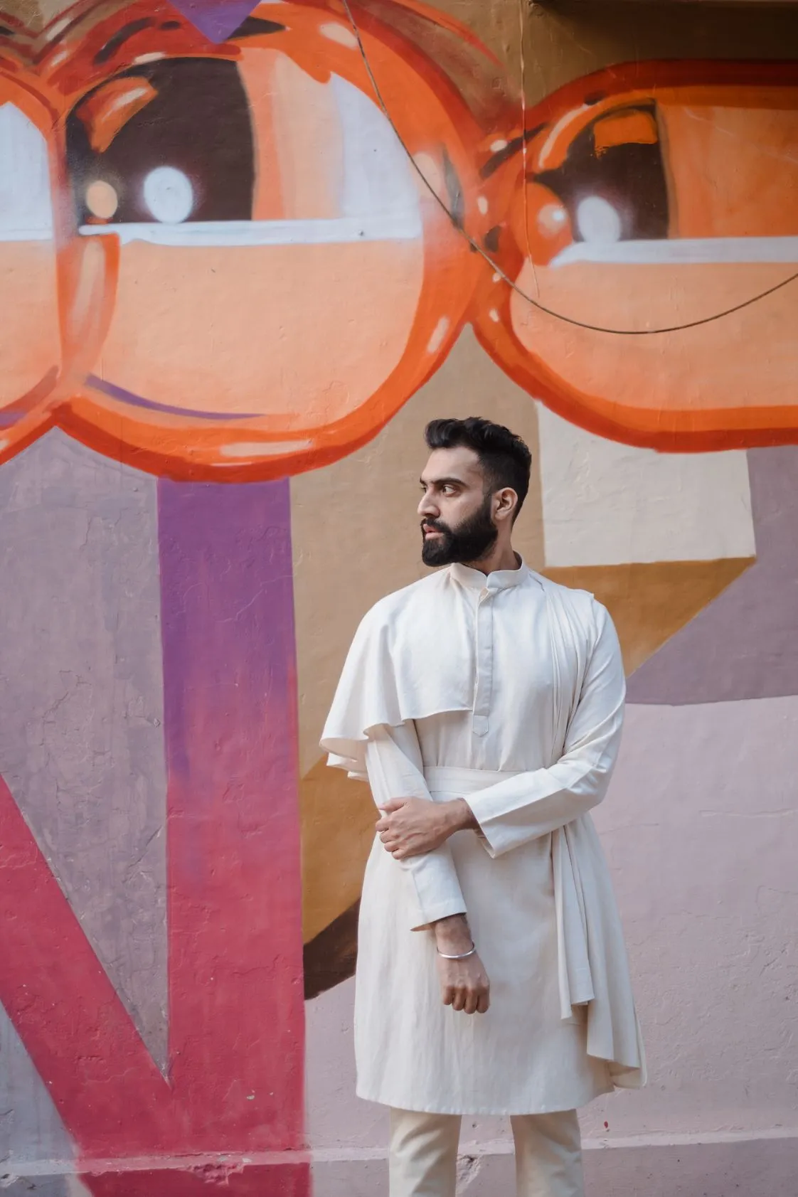 Tejeshwar Sandhoo - Off White Cape Style Kurta Set
