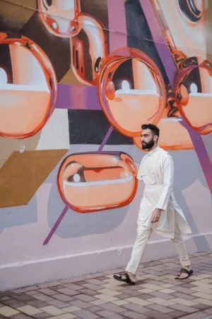 Tejeshwar Sandhoo - Off White Cape Style Kurta Set