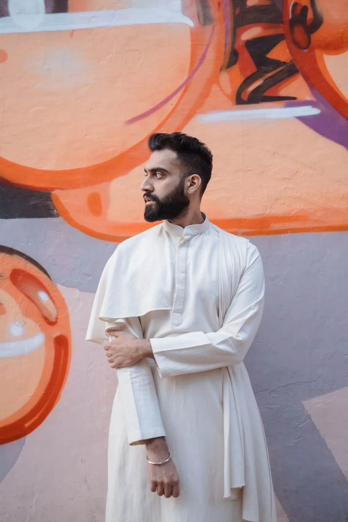 Tejeshwar Sandhoo - Off White Cape Style Kurta Set