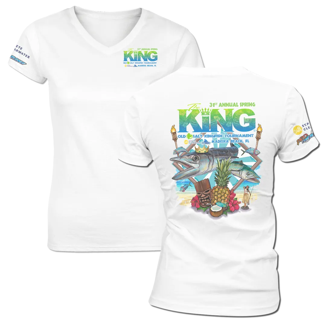 The KING - Spring 2024 - Ladies Short Sleeve V-Neck Shirt - White
