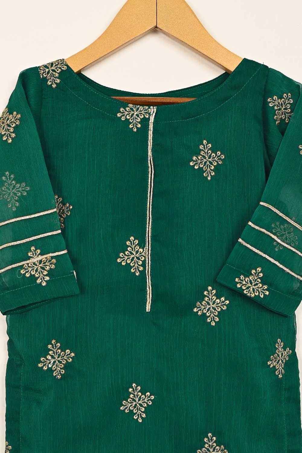 TKF-114- Green - Kids 3Pc Chiffon Embroidered Dress