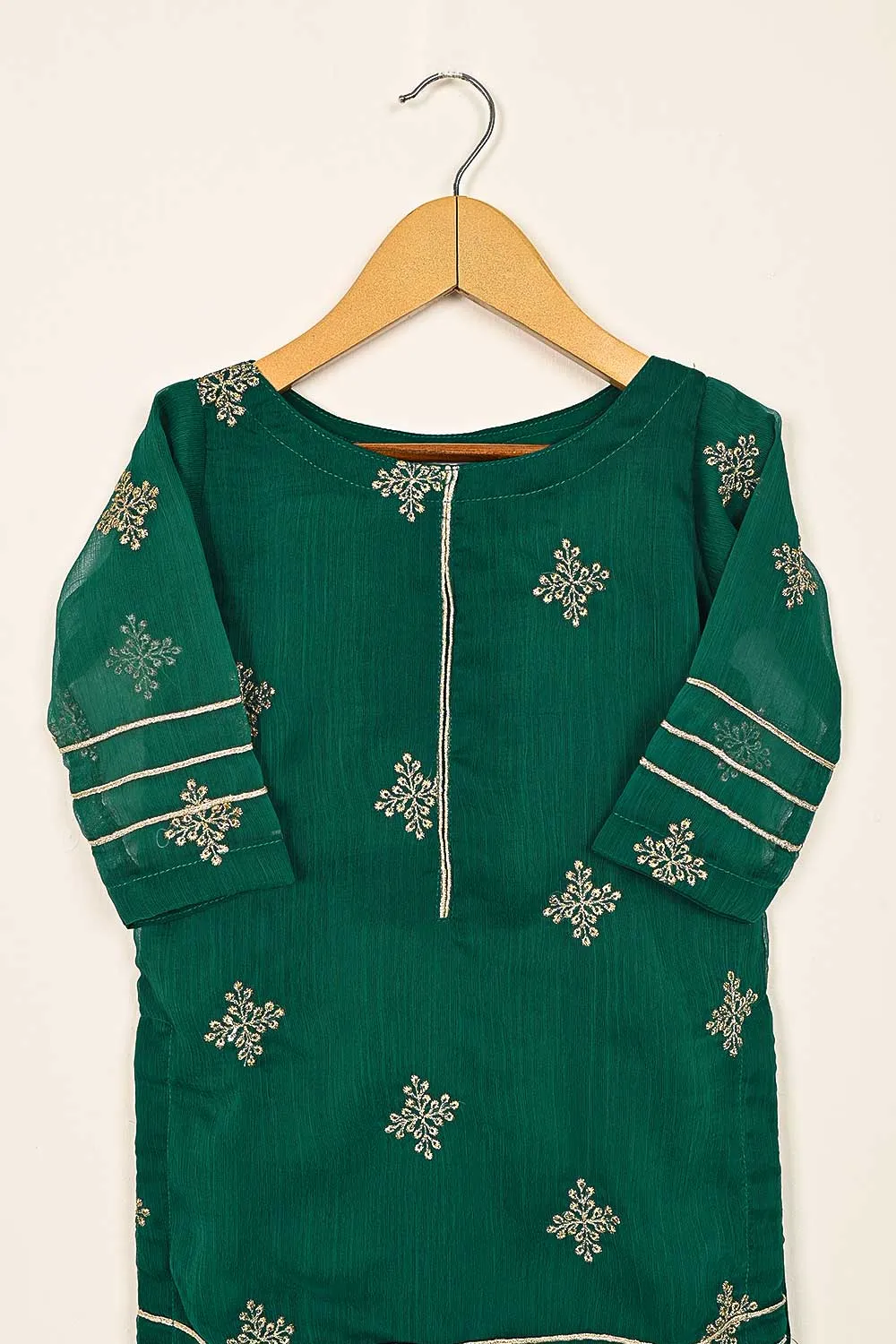 TKF-114- Green - Kids 3Pc Chiffon Embroidered Dress
