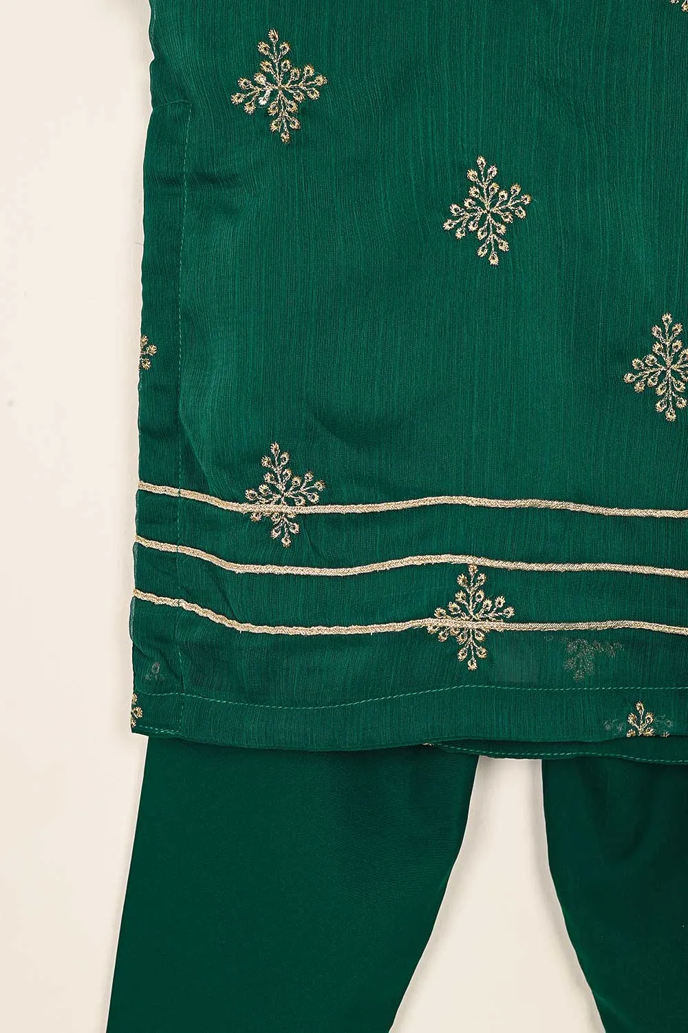 TKF-114- Green - Kids 3Pc Chiffon Embroidered Dress