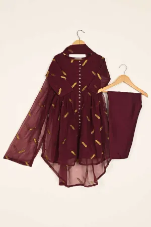 TKF-116- Maroon - Kids 3Pc Chiffon Embroidered Dress