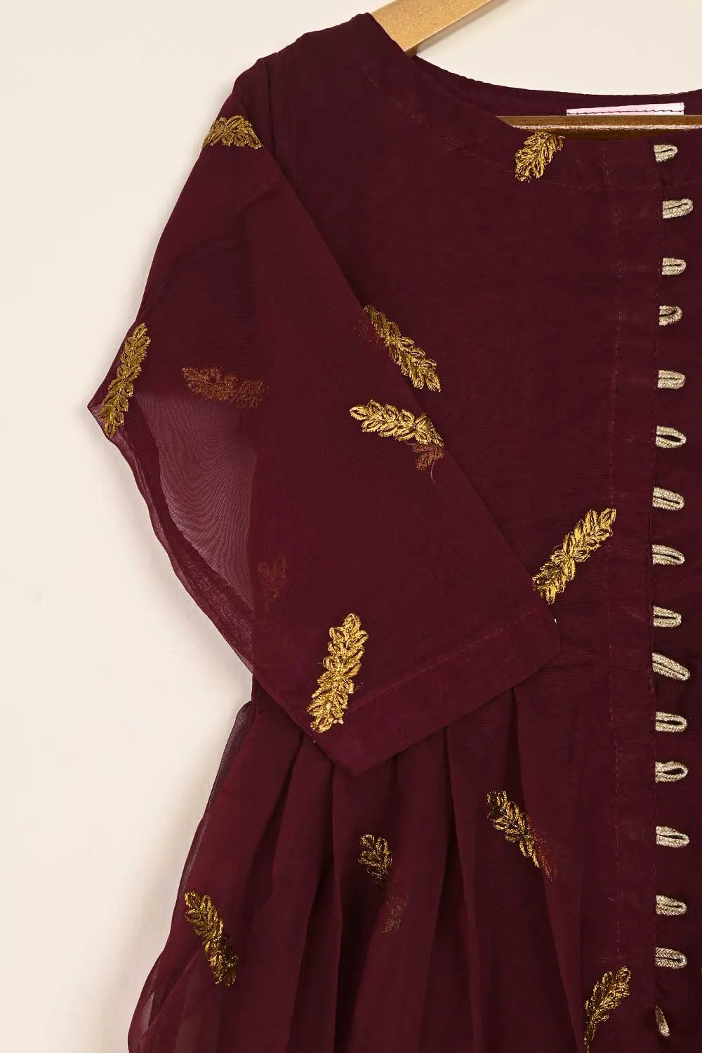 TKF-116- Maroon - Kids 3Pc Chiffon Embroidered Dress