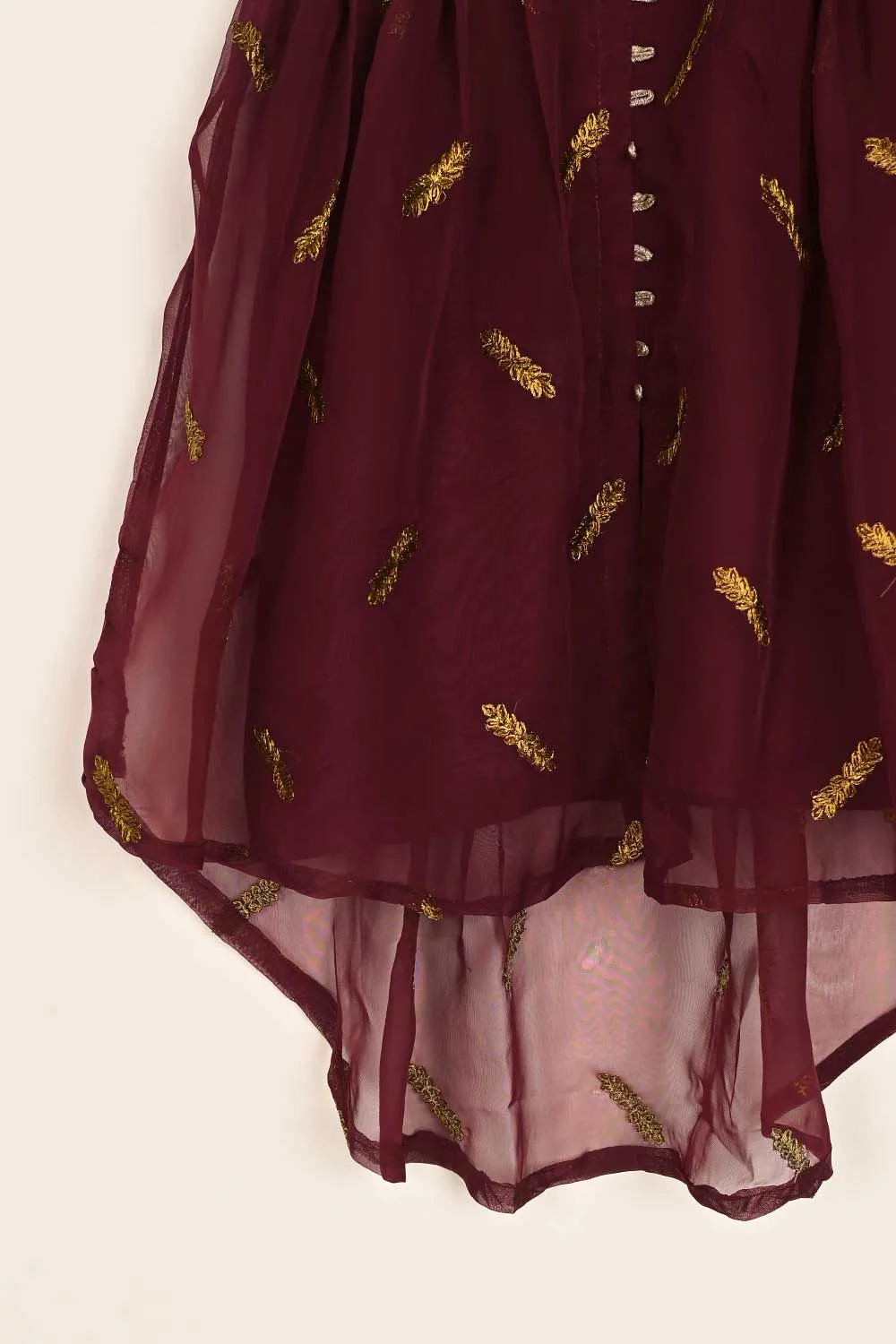 TKF-116- Maroon - Kids 3Pc Chiffon Embroidered Dress