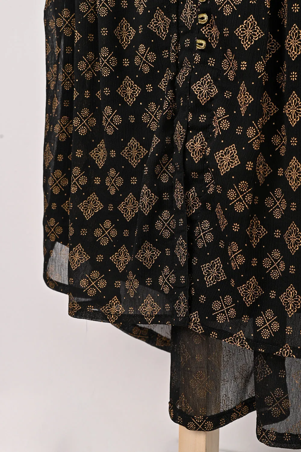 TKF-319-Black - Kids 3Pc Chiffon Printed Frock