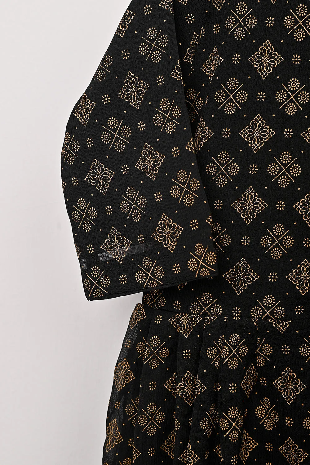 TKF-319-Black - Kids 3Pc Chiffon Printed Frock