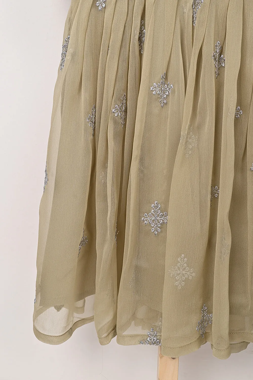 TKF-323-Beige - Kids 3Pc Ready to Wear Chiffon Embroidered Frock
