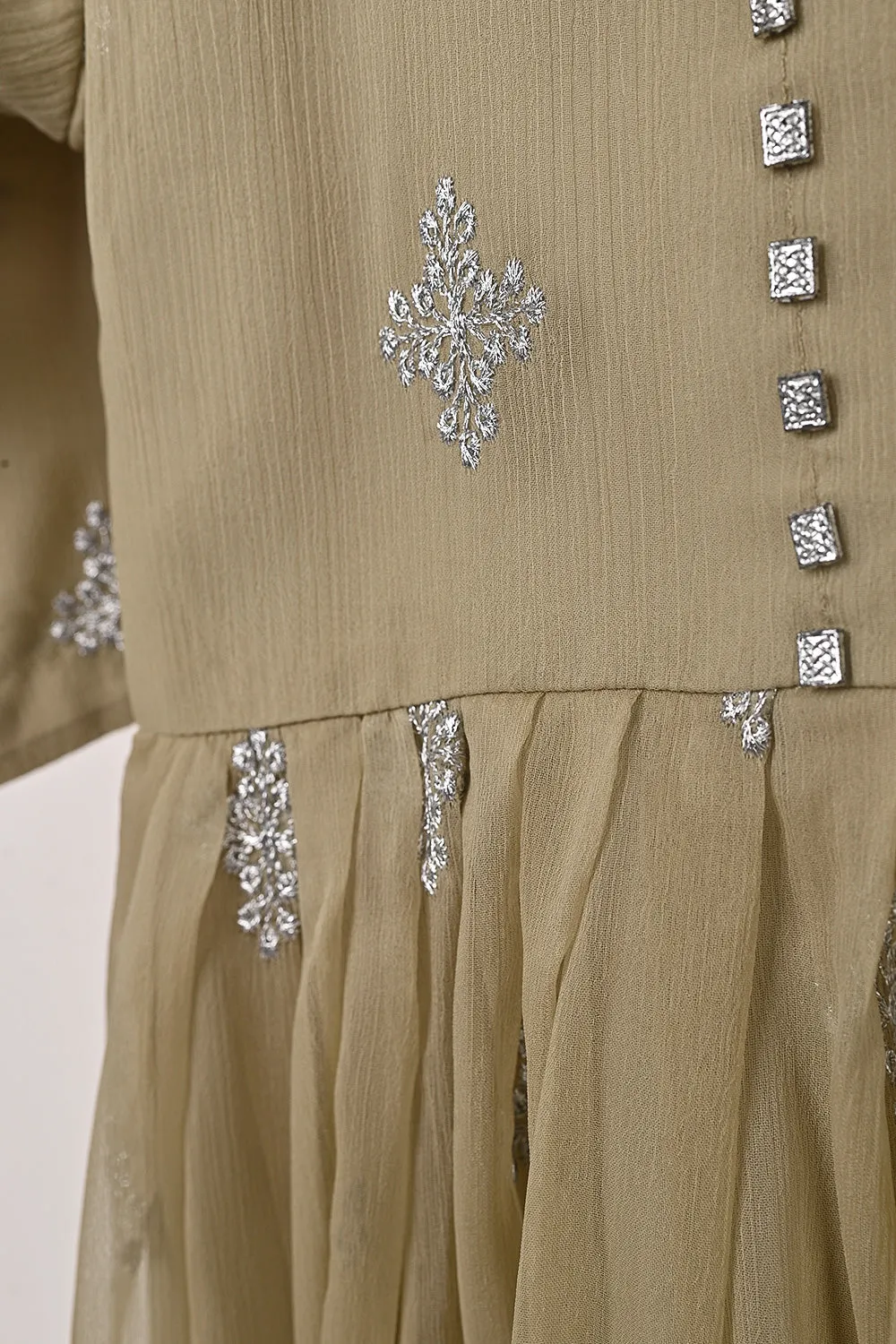 TKF-323-Beige - Kids 3Pc Ready to Wear Chiffon Embroidered Frock