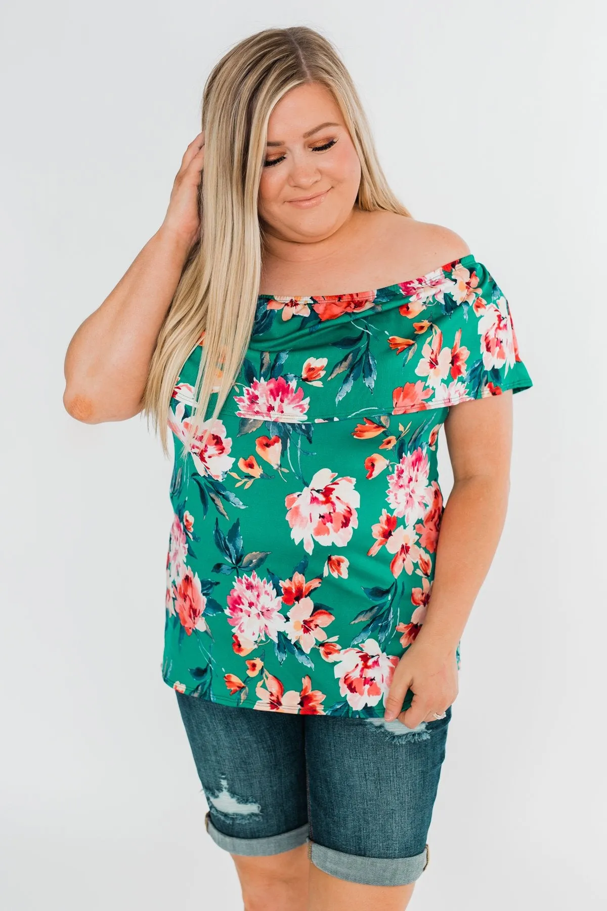 Tropical Oasis Off The Shoulder Floral Top- Green