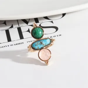 Turquoise & Malachite 18K Gold-Plated Geometric Ring