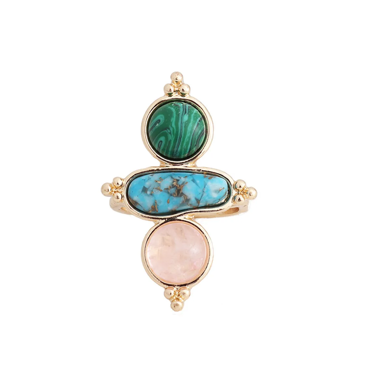 Turquoise & Malachite 18K Gold-Plated Geometric Ring