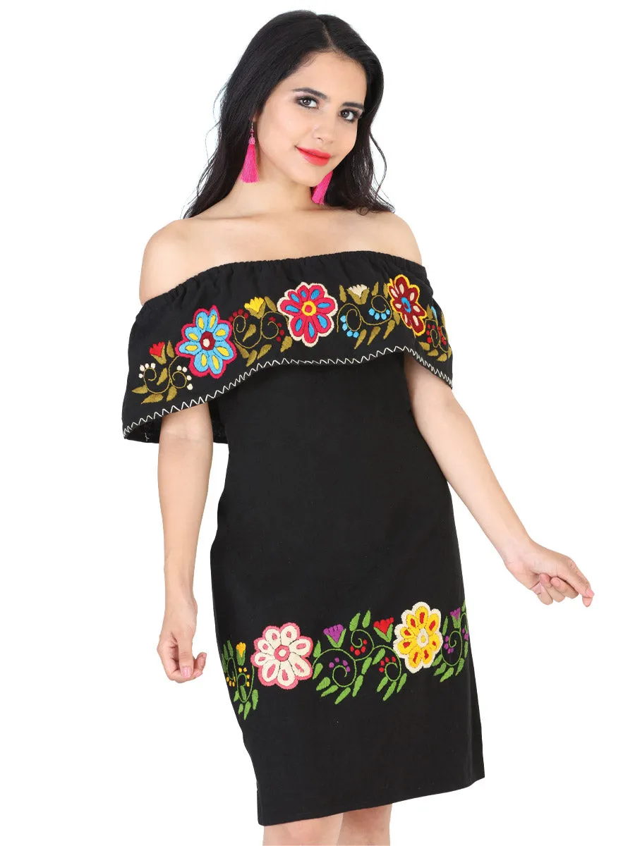 Vestido Artesanal de Olan Bordado de Flores para Mujer