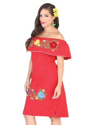 Vestido Artesanal de Olan Bordado de Flores para Mujer