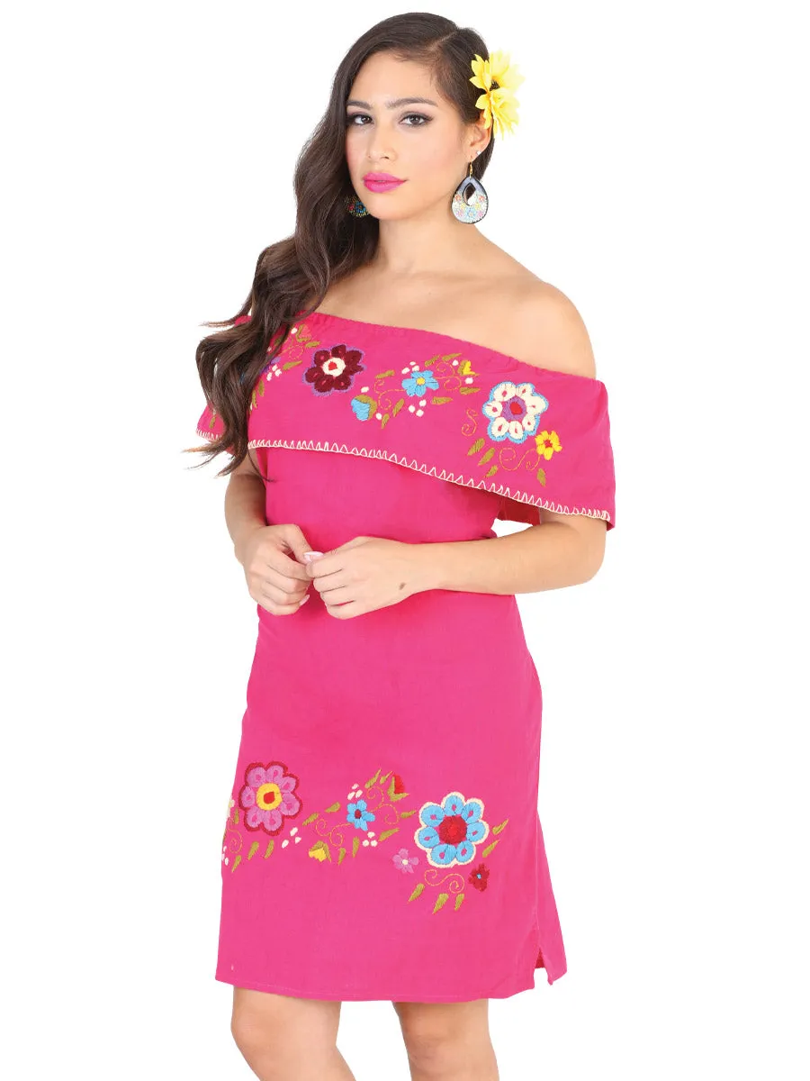 Vestido Artesanal de Olan Bordado de Flores para Mujer