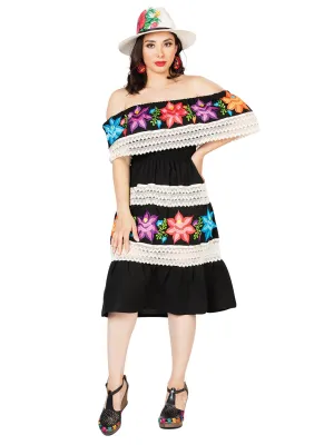 Vestido Artesanal de Olan Bordado de Flores para Mujer