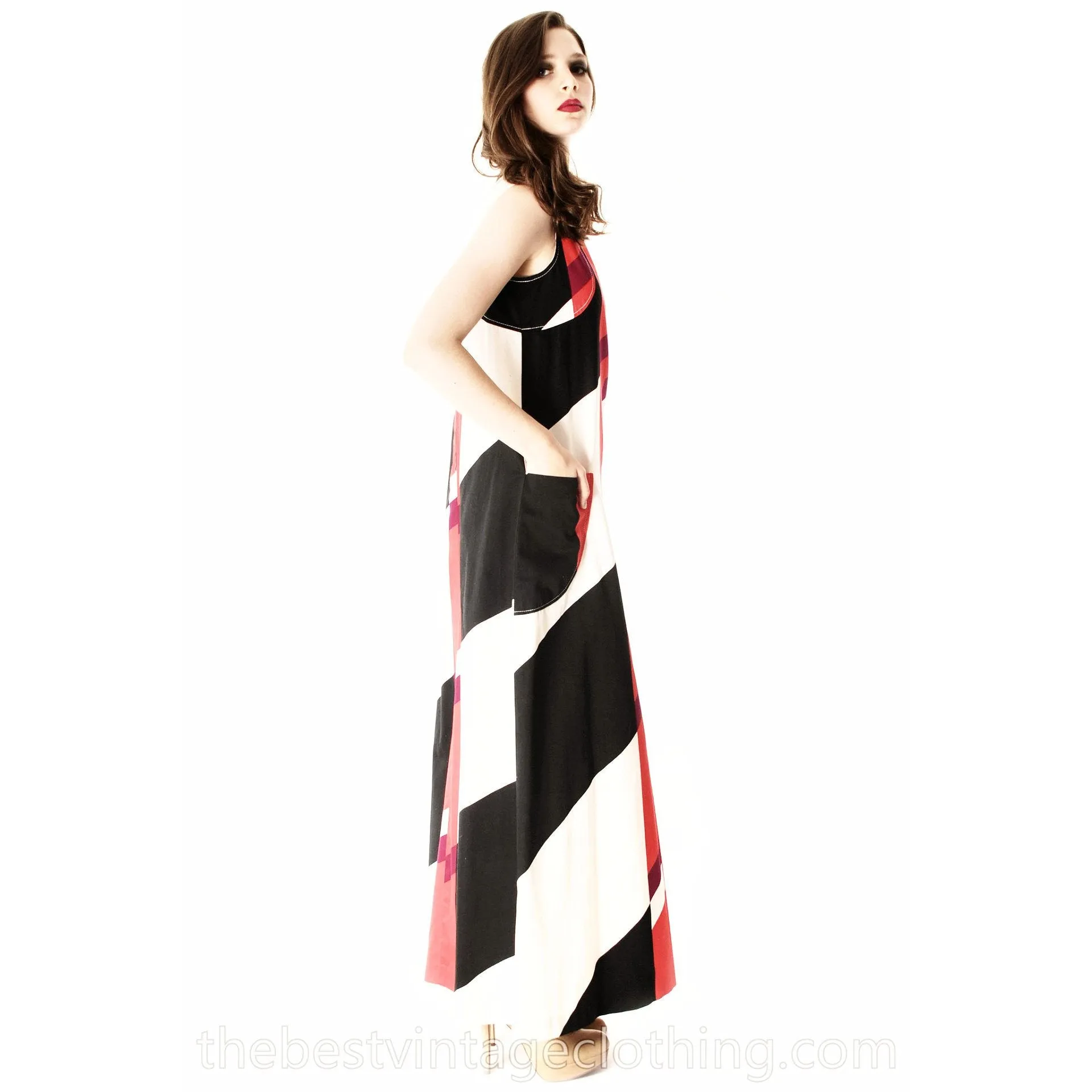 Vintage 1970s Diakonaalirytmit 100% Cotton Tampella Jumper Maxi Dress Finnish 1970s RARE M