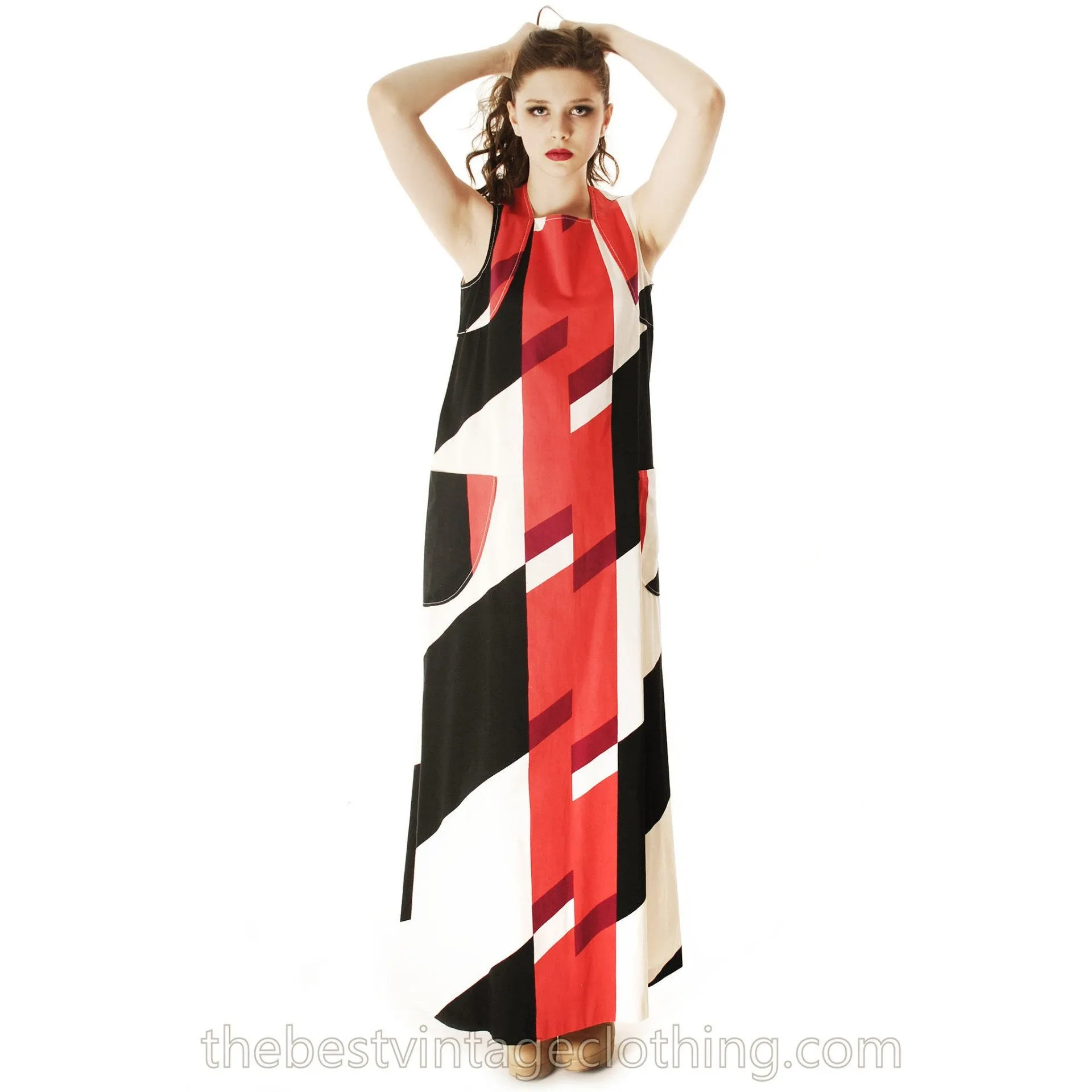 Vintage 1970s Diakonaalirytmit 100% Cotton Tampella Jumper Maxi Dress Finnish 1970s RARE M