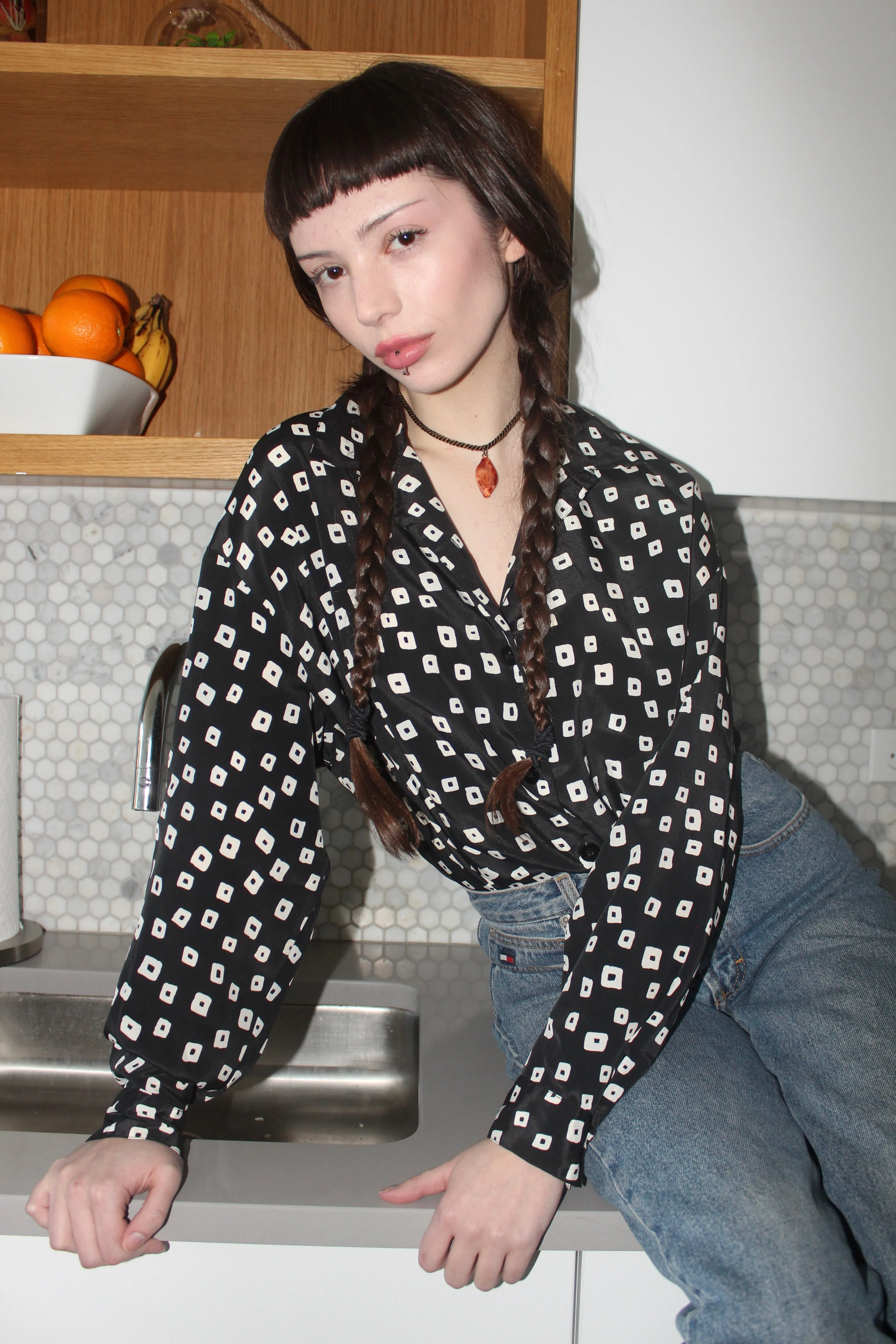 Vintage 90s Retro Geometric Button Up (L)