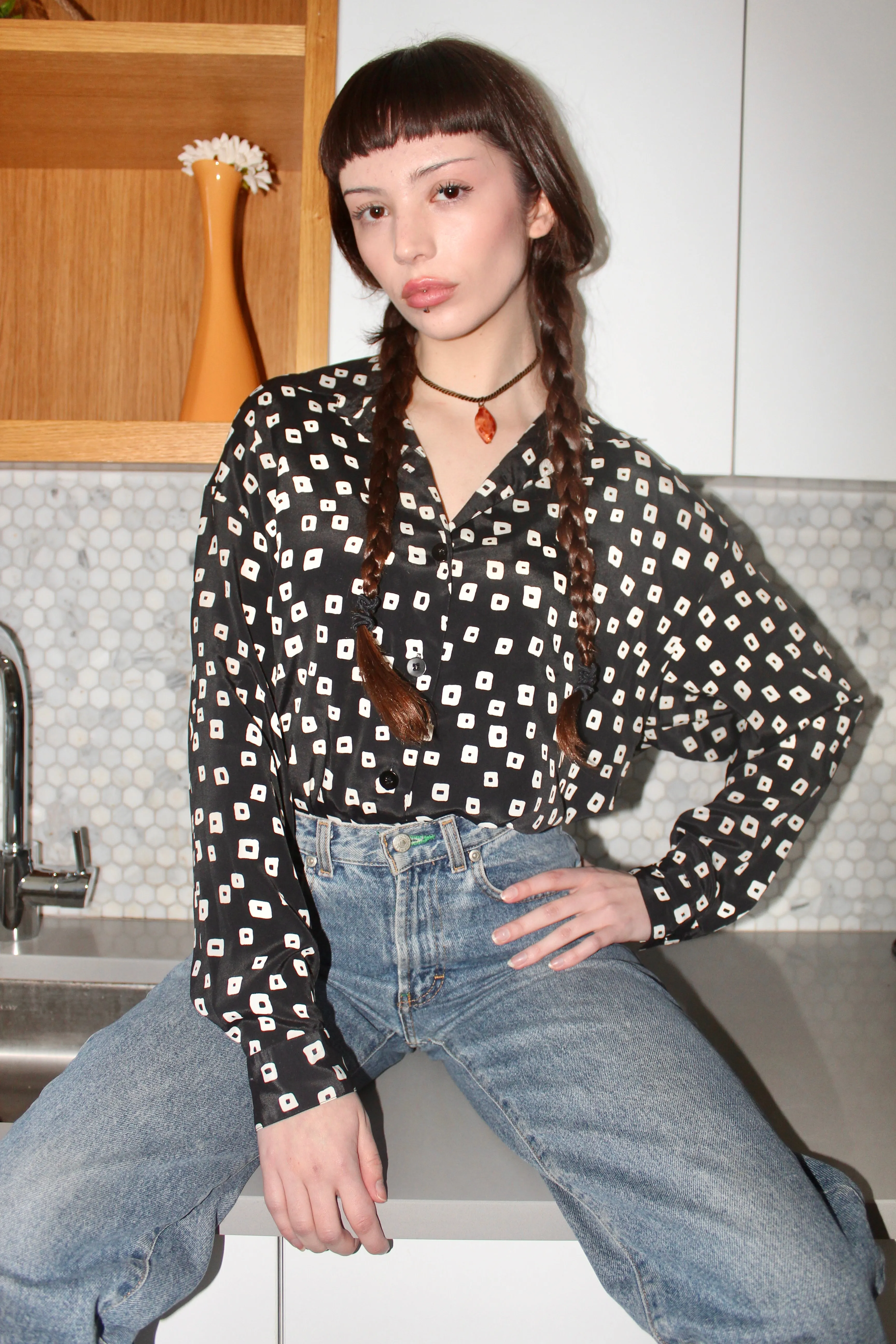Vintage 90s Retro Geometric Button Up (L)