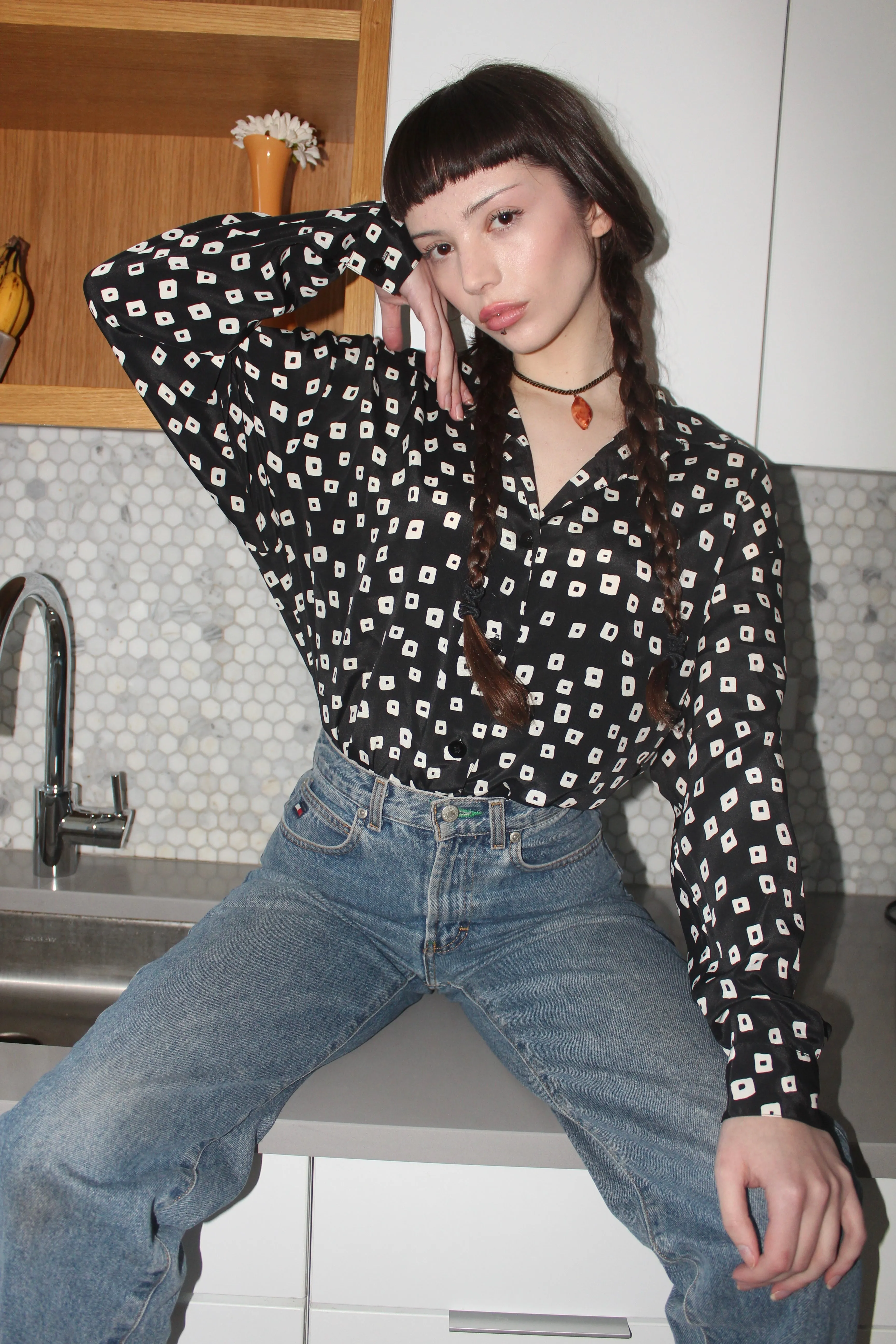 Vintage 90s Retro Geometric Button Up (L)