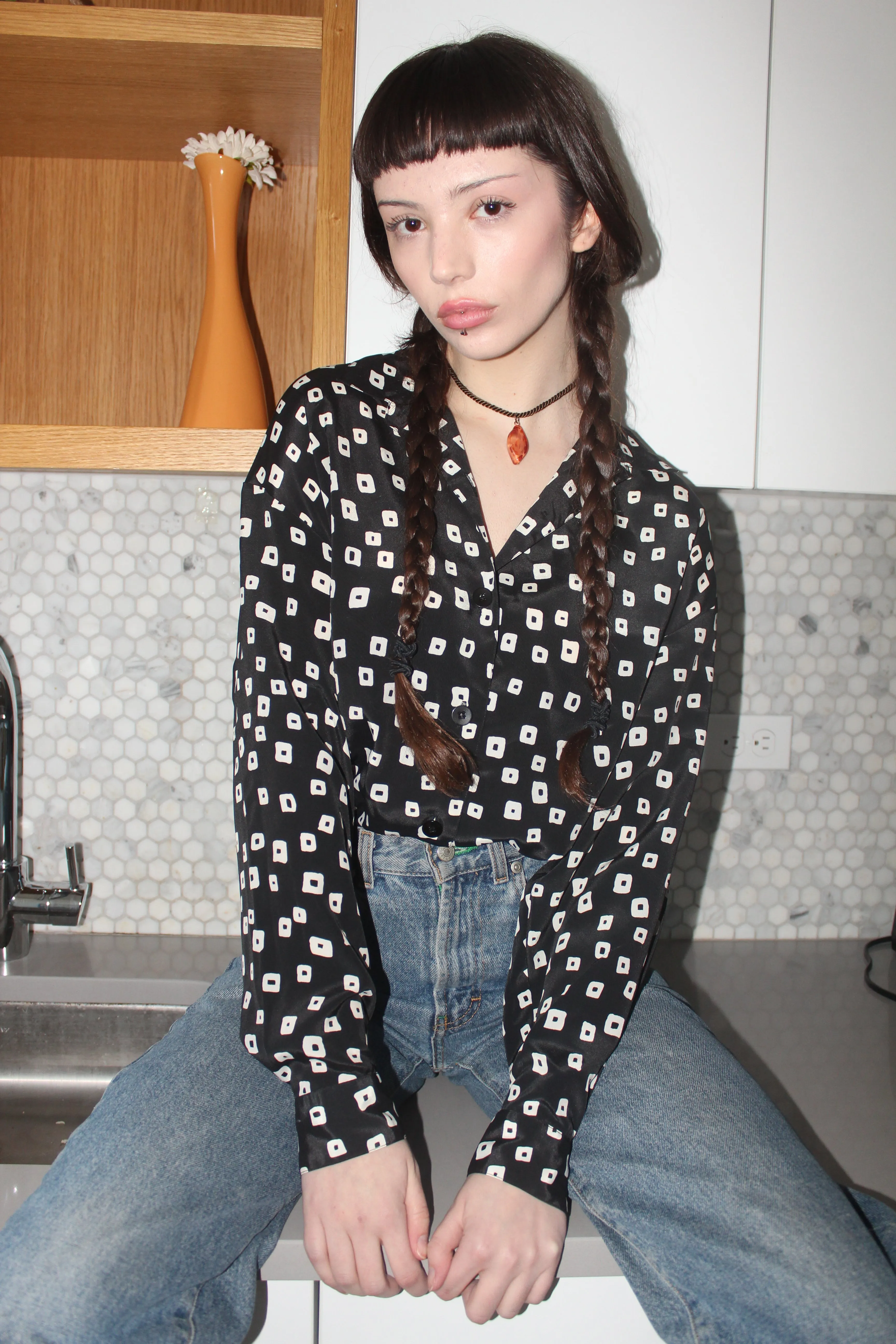 Vintage 90s Retro Geometric Button Up (L)
