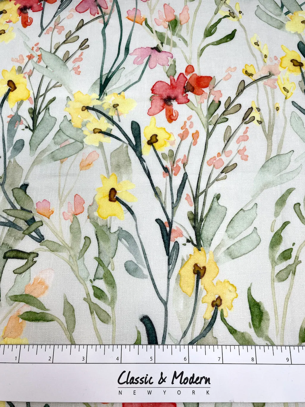 Water Color Floral Light Weight 100% Linen Fabric By The Yard/CL1117