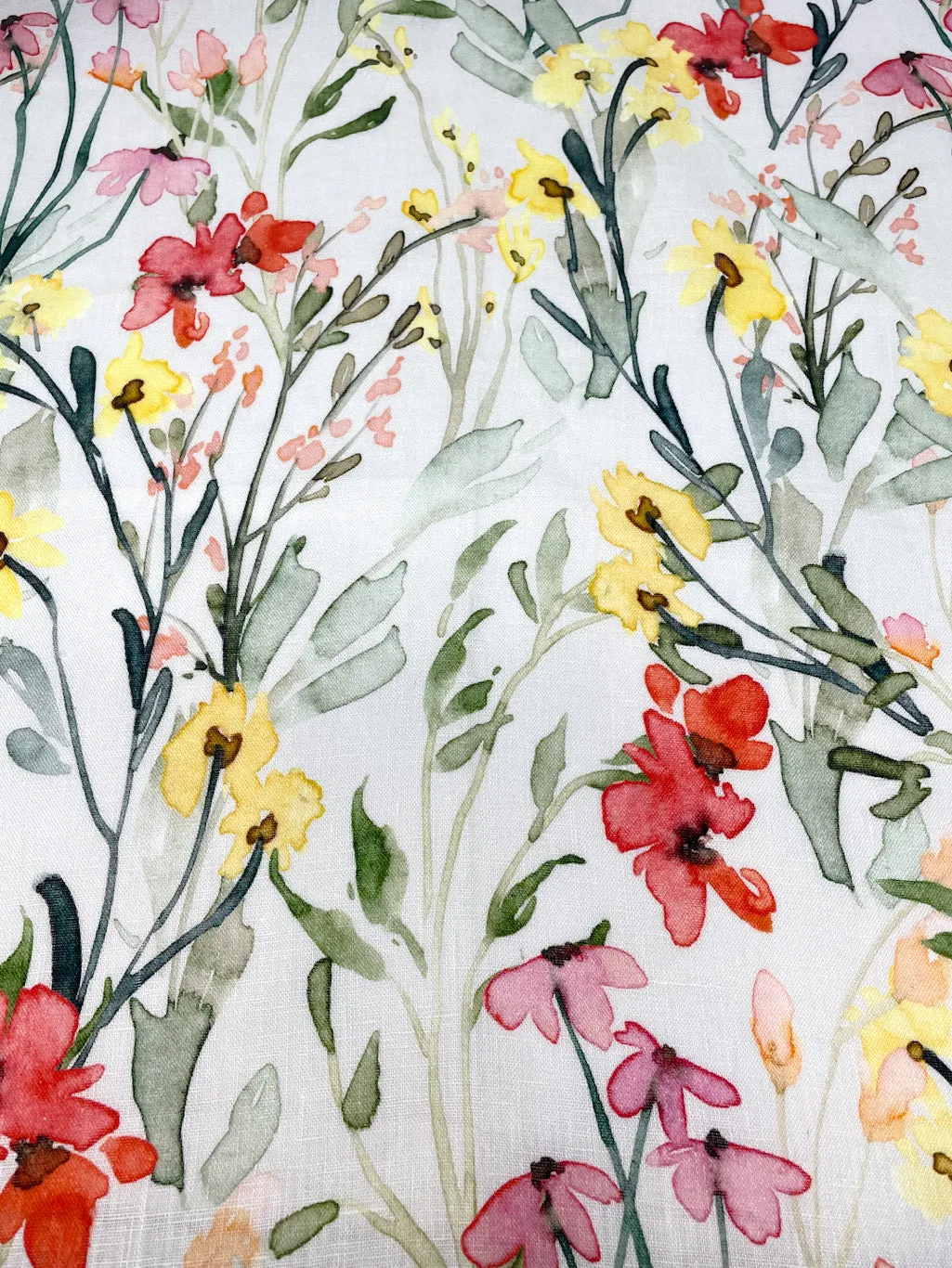 Water Color Floral Light Weight 100% Linen Fabric By The Yard/CL1117