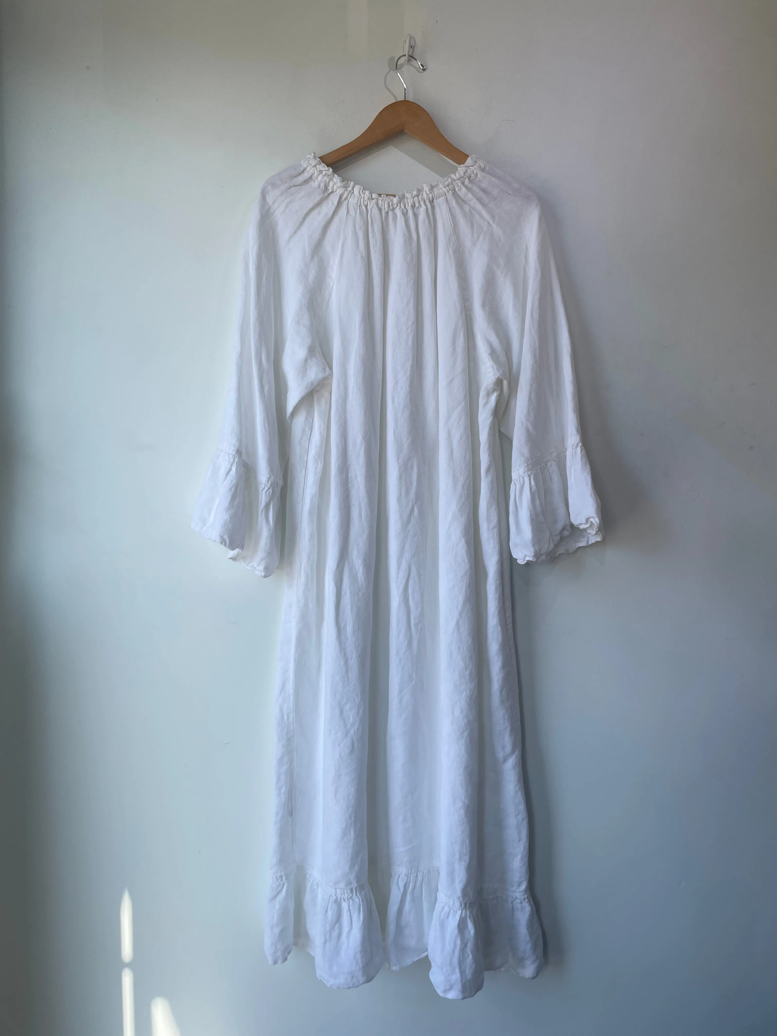 White Linen Ruffled Maxi Dress