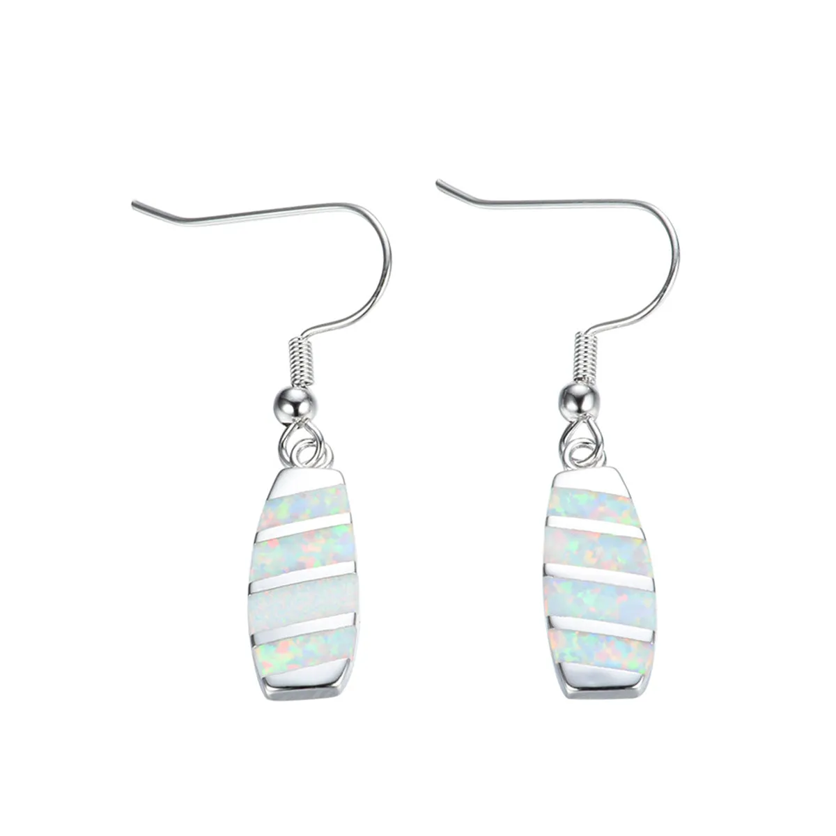 White Opal & Silver-Plated Stripe Drop Earrings