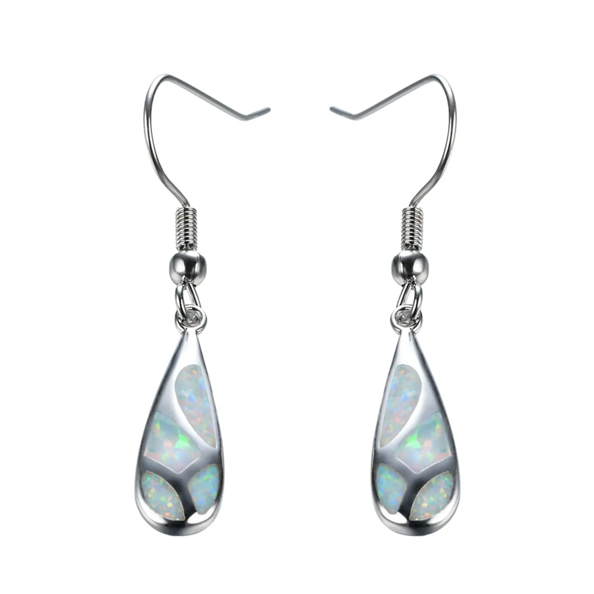 White Opal & Silver-Plated Teardrop Earrings