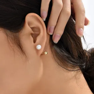 White Pearl & 18K Gold-Plated U-Shaped Ear Jackets