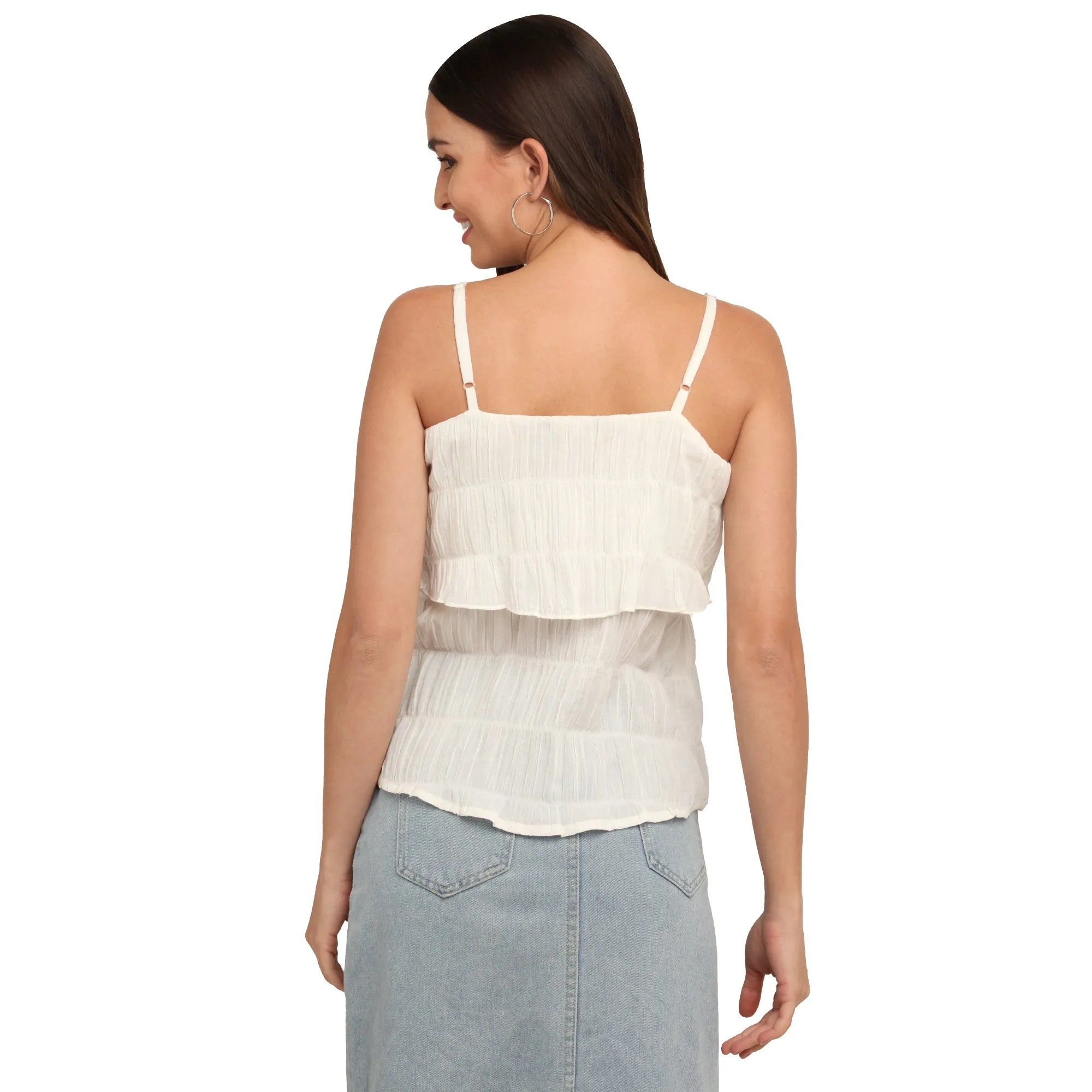 White Self Design Strappy Top