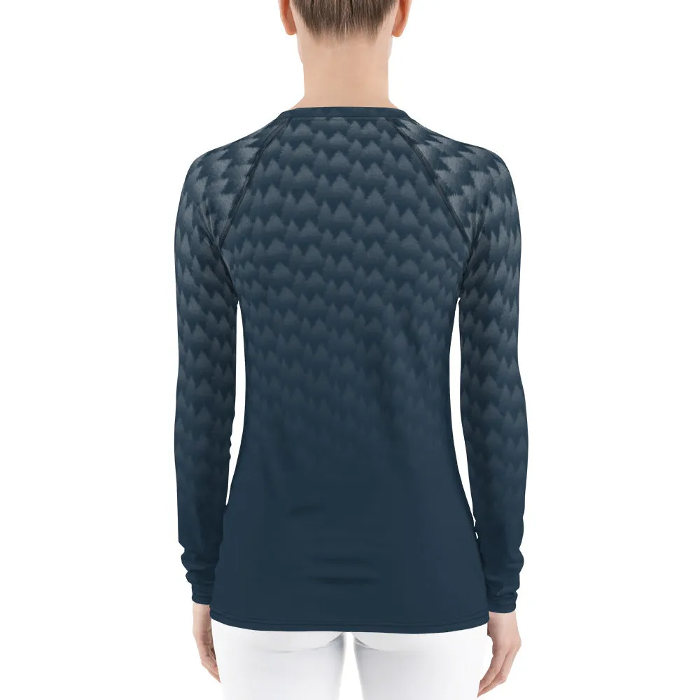 White Trees and Polar Bears on Blue Background - Women's Rash Guard