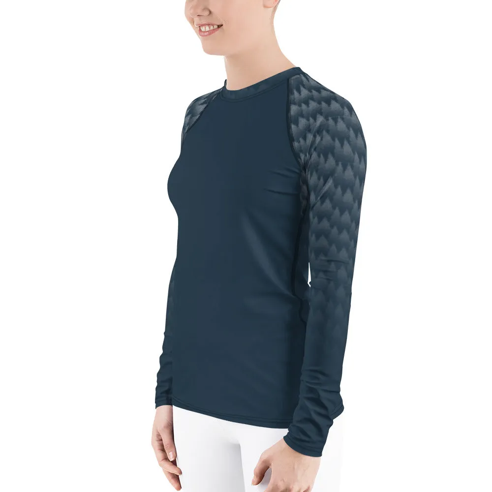 White Trees and Polar Bears on Blue Background - Women's Rash Guard