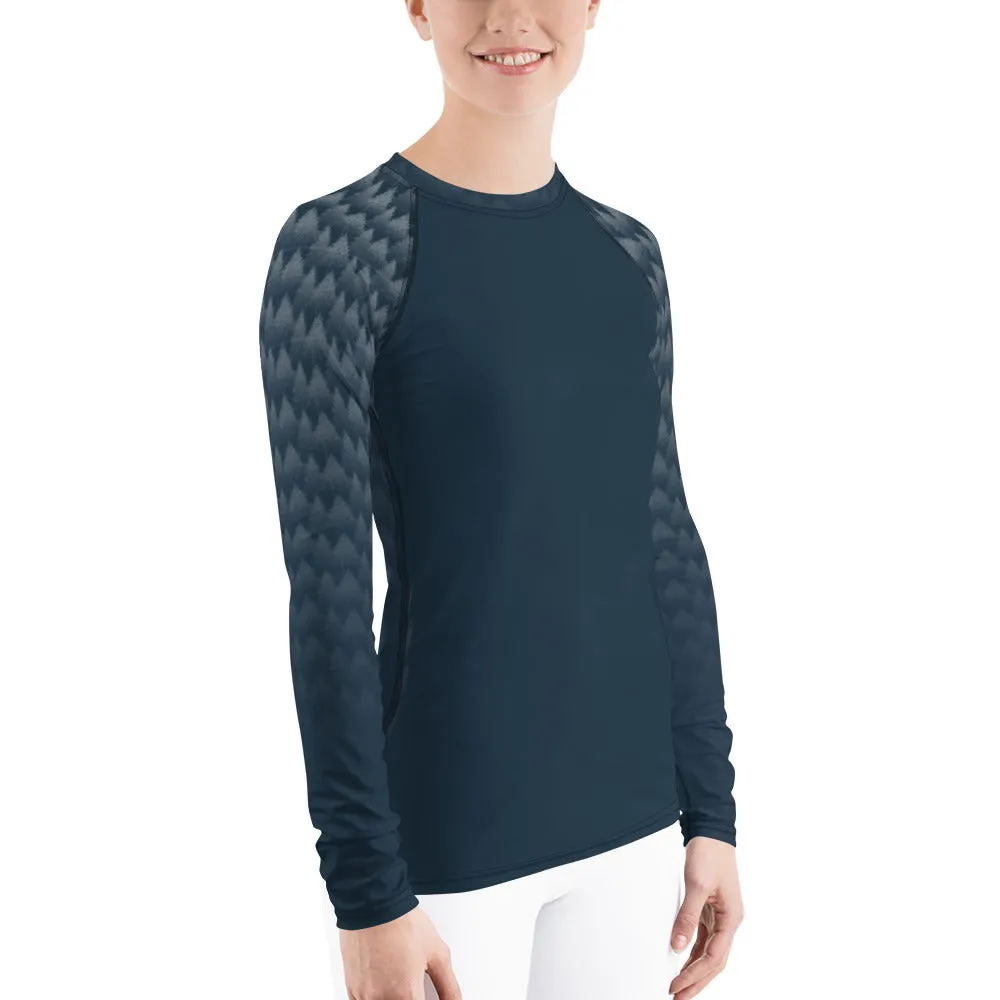 White Trees and Polar Bears on Blue Background - Women's Rash Guard