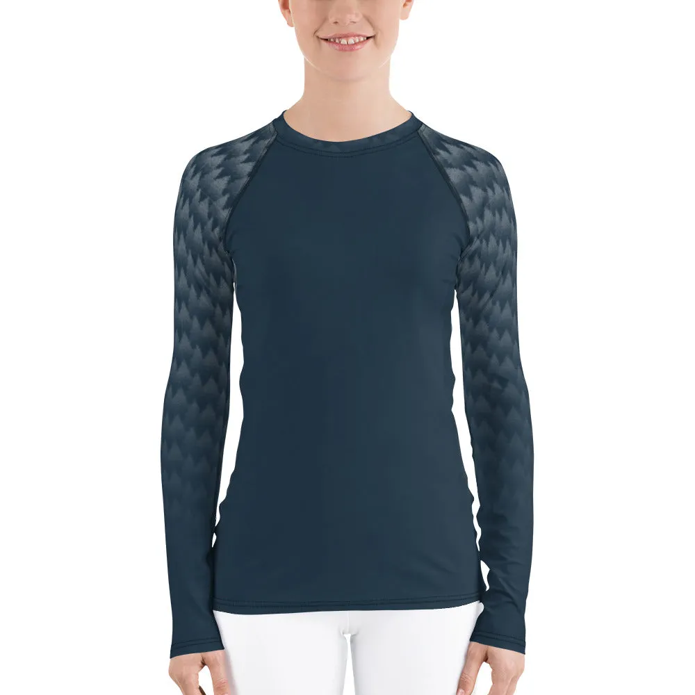 White Trees and Polar Bears on Blue Background - Women's Rash Guard