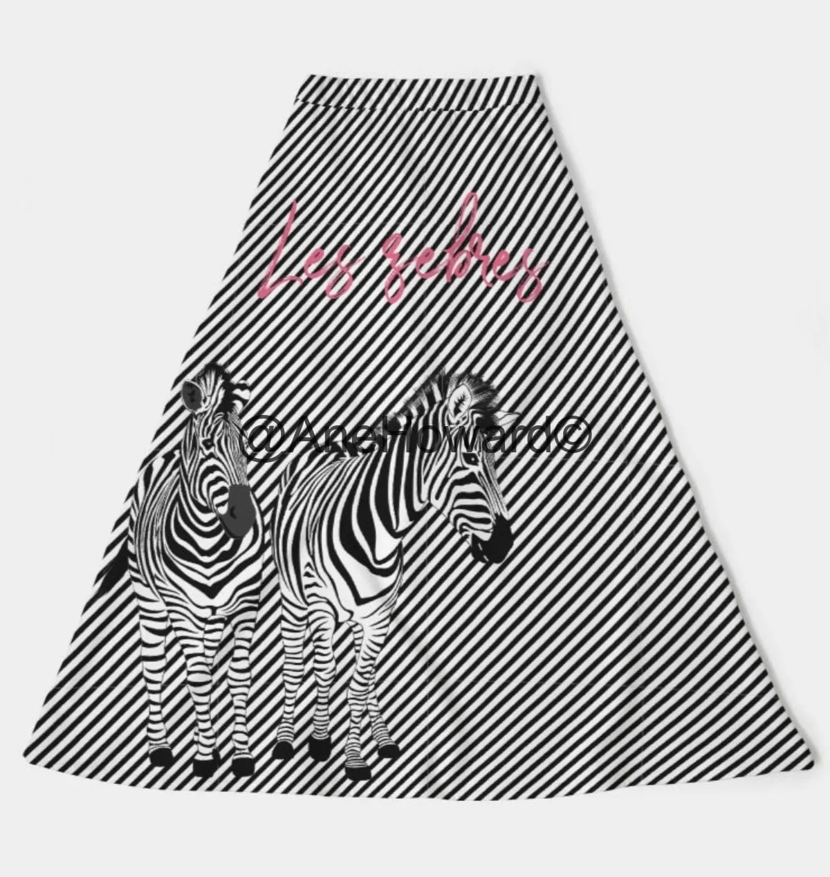 Women's A-Line Midi Skirt 2 Zebras