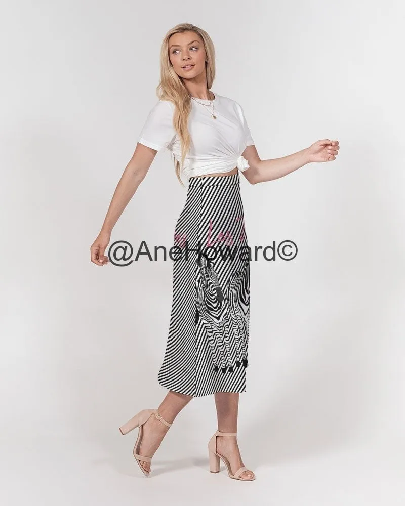 Women's A-Line Midi Skirt 2 Zebras