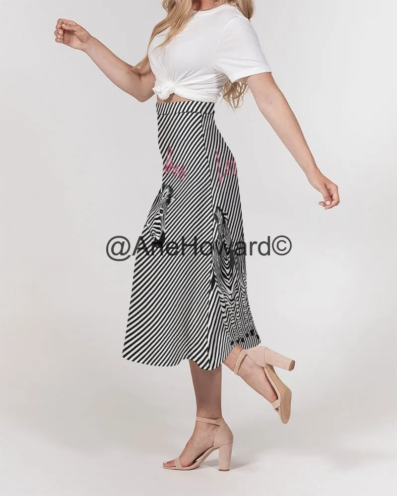 Women's A-Line Midi Skirt 2 Zebras